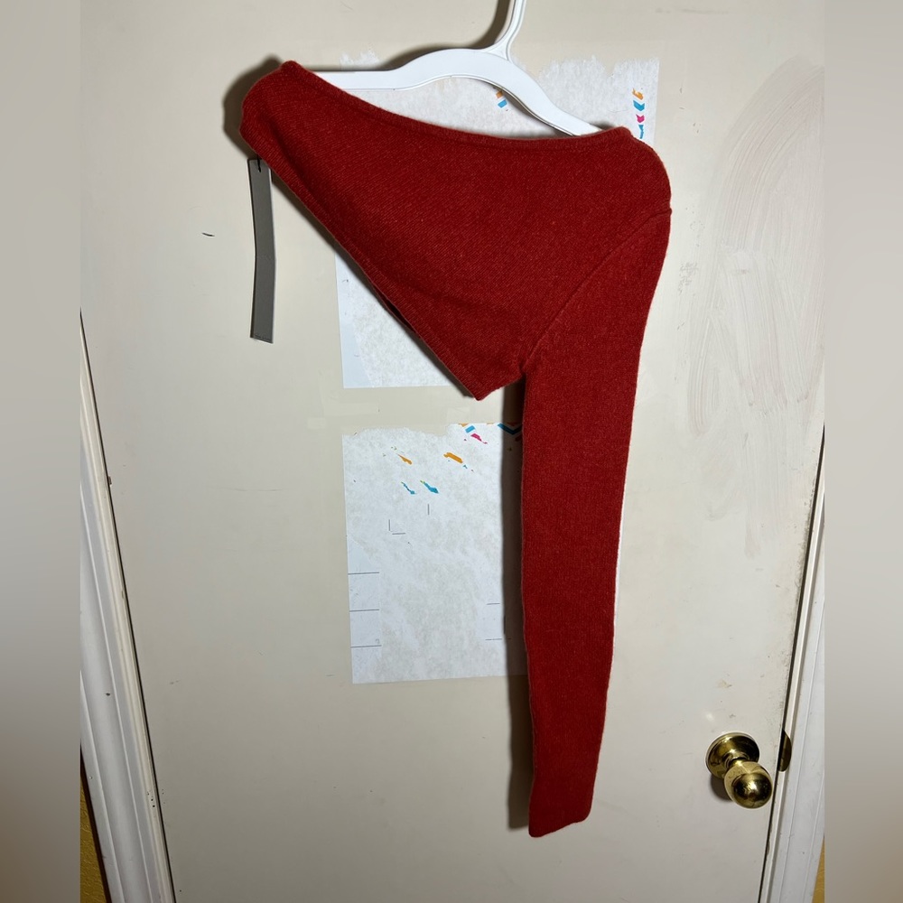 New with tags Woman’s Rick Owens cashmere wool blend Red one sleeve crop sweater - Picture 4 of 8
